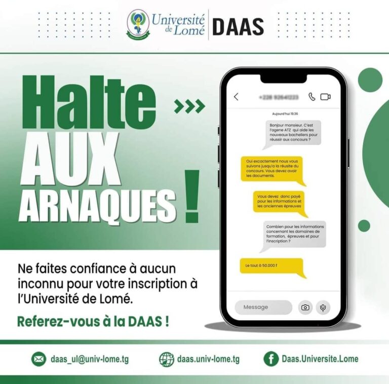 Inscription à l’Université de Lomé :  la DAAS alerte !